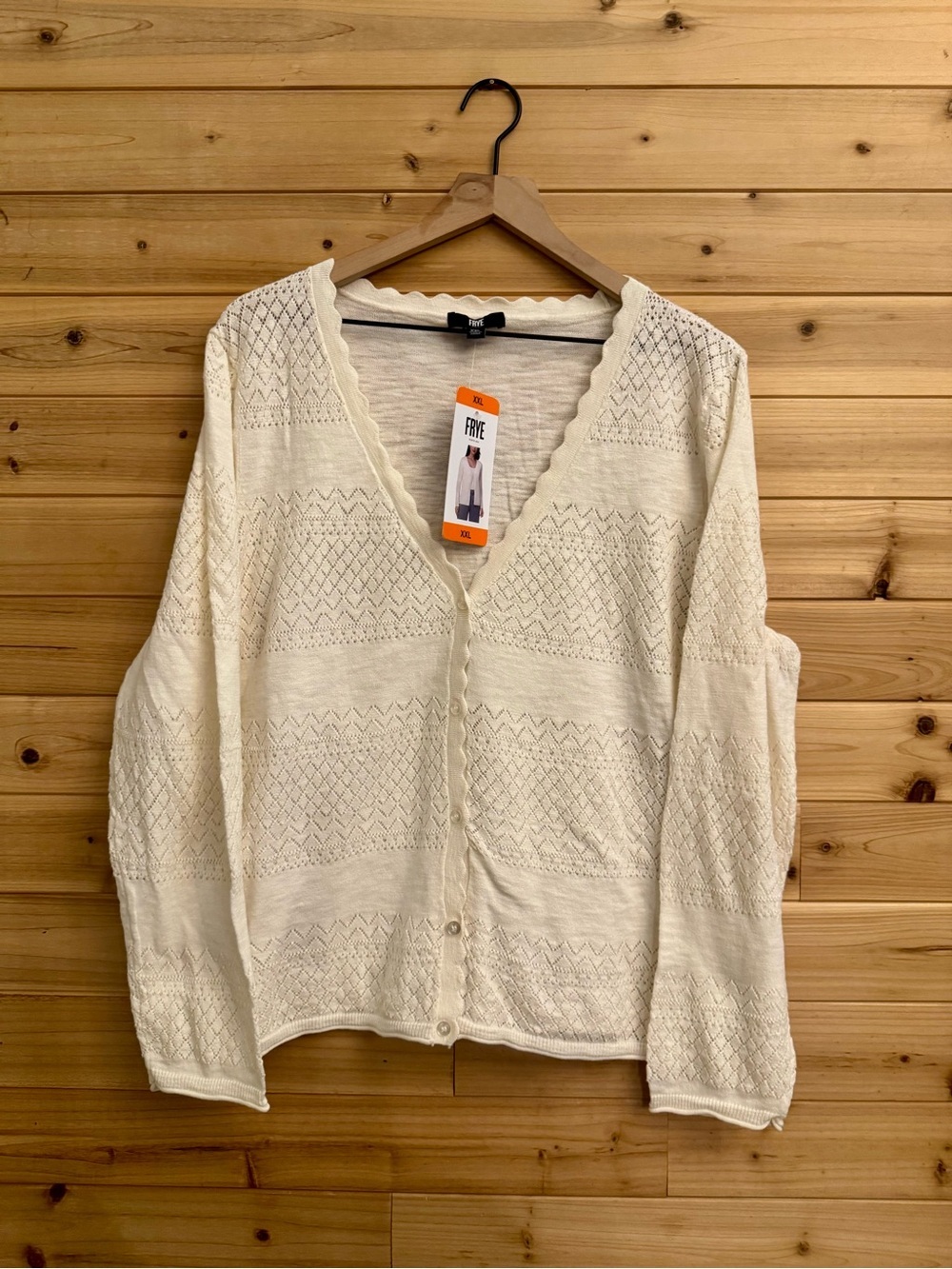 NWT Frye XL Pointelle Button Cardigan Cotton Natural Coquette Preppy Easter
